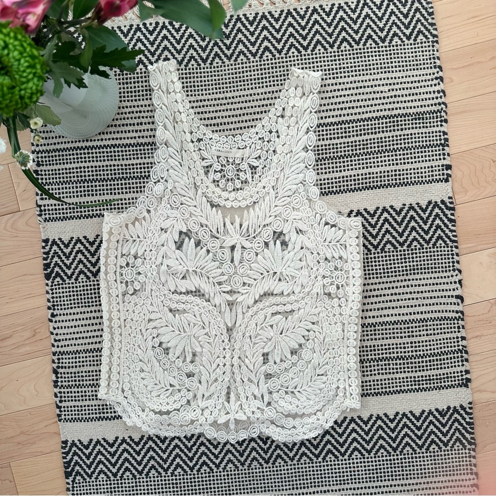 Lace Crochet Tank Top - Ivory Crochet Detail